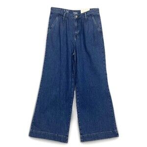 High Rise Wide Leg Blue Jeans WMS SZ 12 Light Distressed denim Casual Boho chic